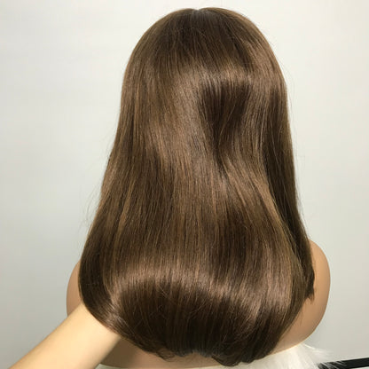 5X5 MONO LACE FRONT 14“CAFE RAW HUMAN HAIR HIGH QUALITY YOUNG LADY WIG