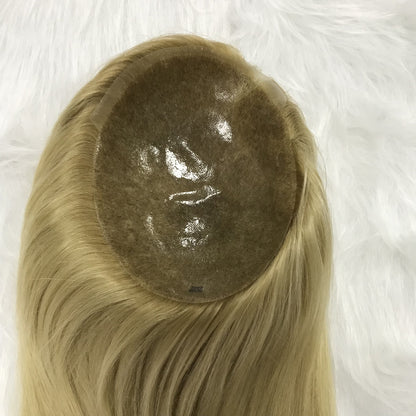 HIGH QUALITY GOLD HUMAN RAW HAIR  7‘’*9''MONO WITH PU TOPPER