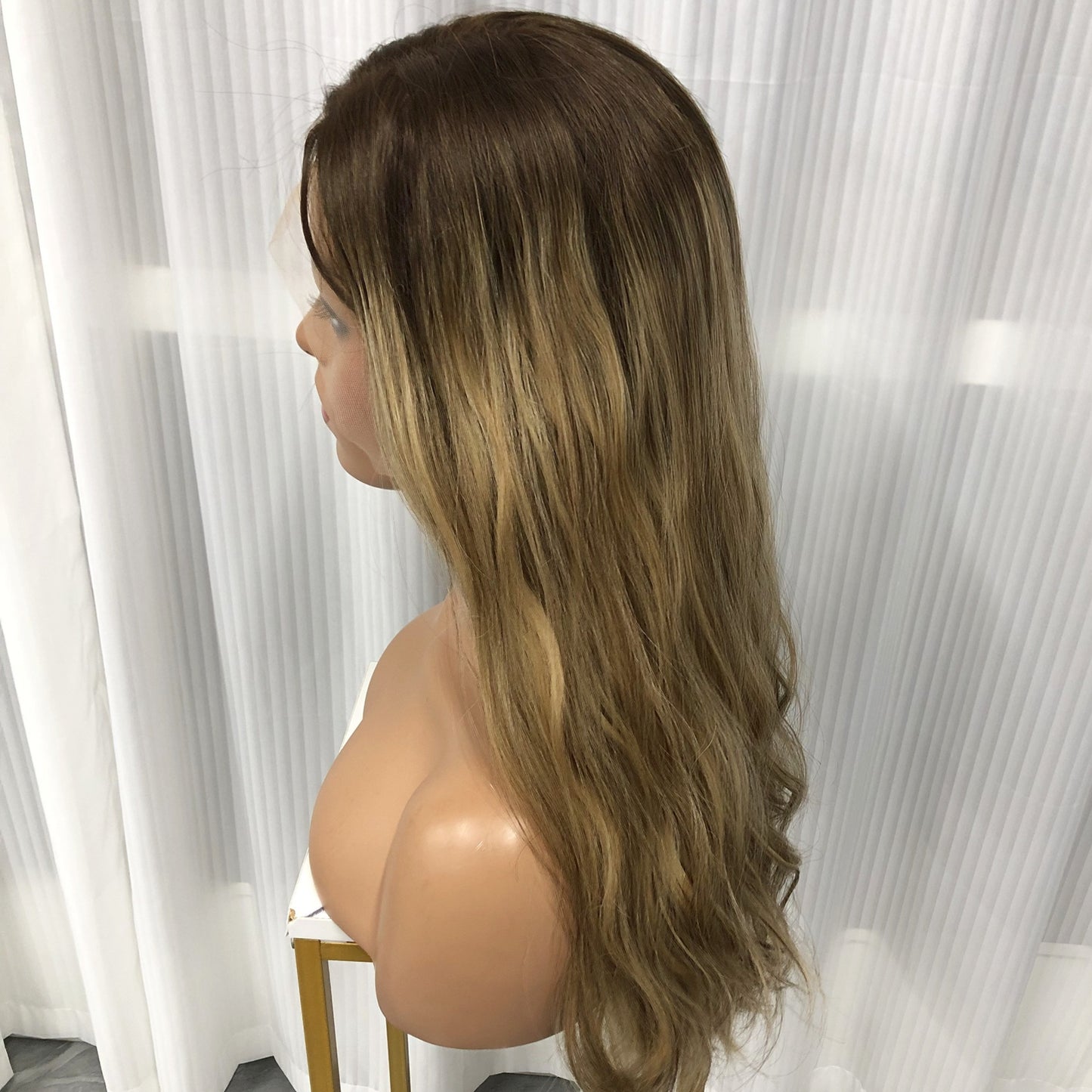 18'' FREE PART WAVEY RAW HAIR LACE TOP WITH SILK CLOTH JEWISH YOUNG WOMEN WIG