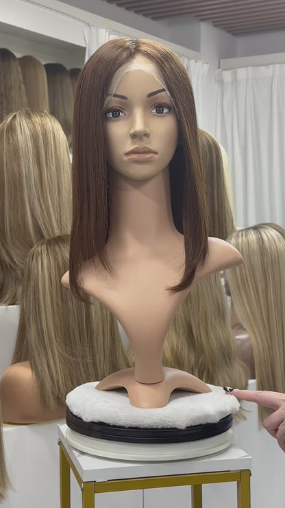 CAFE  16''LONG HAIR HUMAN HAIR KOSHER YOUNG GIRL 3“*4.5”MONO TOP WITH LACE FRONT WIG