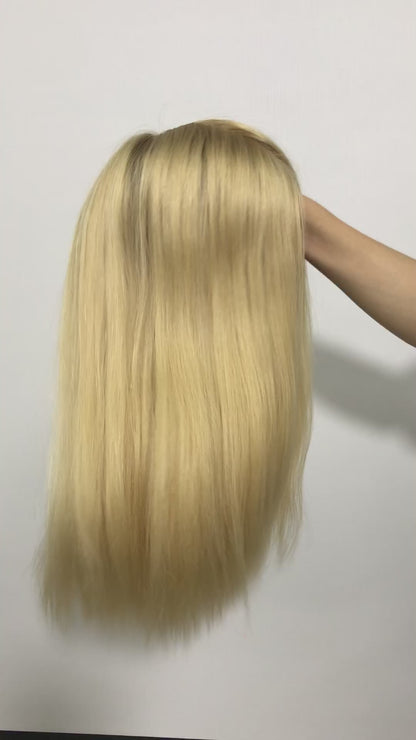 HIGH QUALITY GOLD HUMAN RAW HAIR  7‘’*9''MONO WITH PU TOPPER