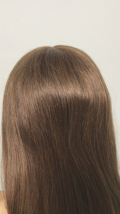 5X5 MONO LACE FRONT 14“CAFE RAW HUMAN HAIR HIGH QUALITY YOUNG LADY WIG